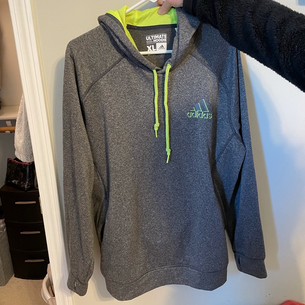 adidas Gray Hoodie with Neon Green Accents